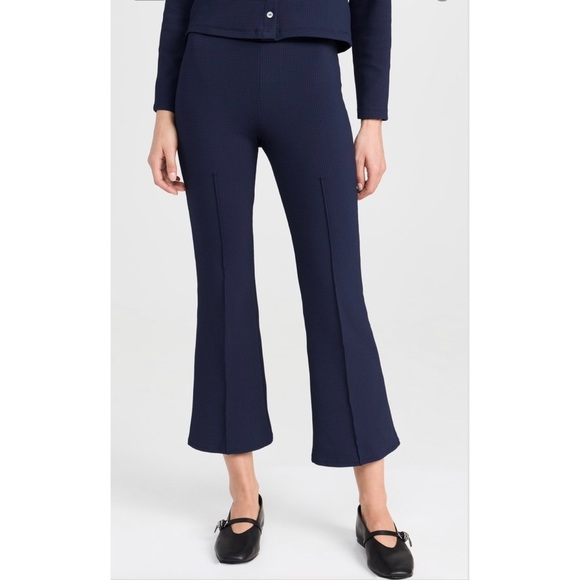 DONNI The Box Weave Stretch Kick Flare Pants Navy Blue Medium - Picture 12 of 13